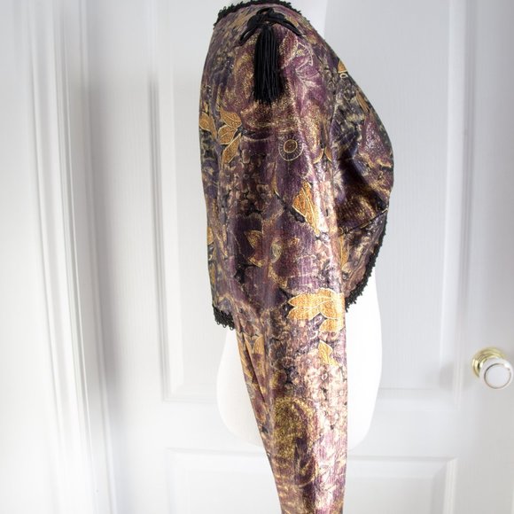 JANINE Vintage Floral Multi-Colour Crop Jacket Bolero Large - Picture 4 of 5